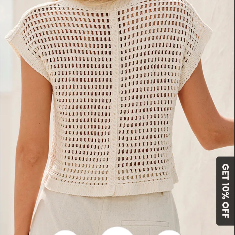 Commense Cream Crochet Button-Front Sleeveless Cardigan - Picture 11 of 11
